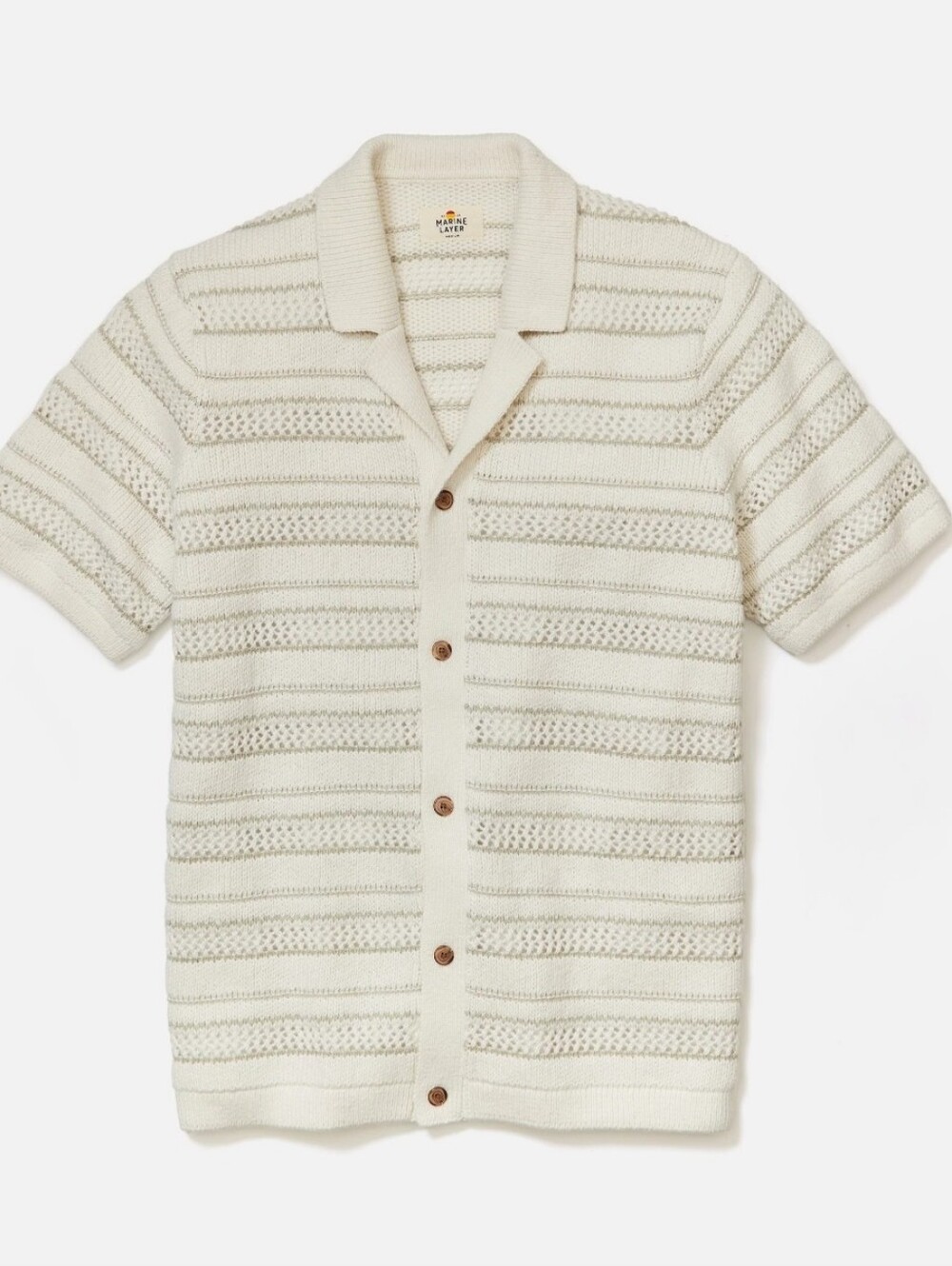 Marine Layer Open Knit Button Down Sweater In Natural Stripe
